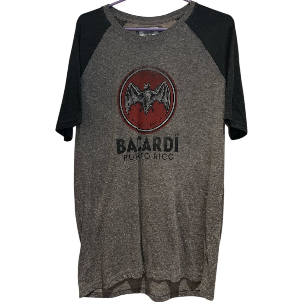 BACARDI RUM PUERTO RICO Tee Shirt Size Large Raglan Style Grey Distressed Look - Picture 5 of 11